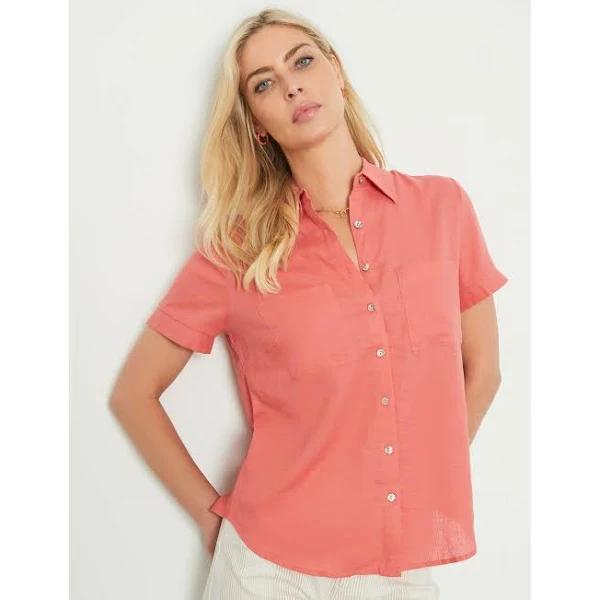 Noni B - Womens Tops - Short Sleeve Plain Linen Shirt