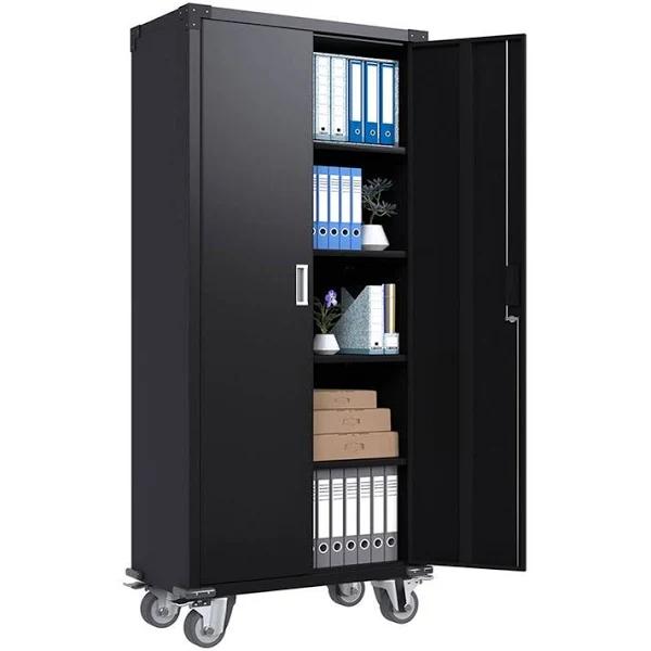 Mobile Steel Storage Cabinet - Metal Garage Cupboard On Lockable Wheels 1828mm