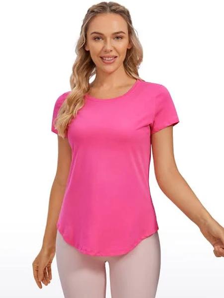 CRZ Yoga Women's Casual Relaxed Fit Shirts Pima Cotton Short Sleeves Sonic Pink / XXS