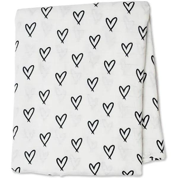 Lulujo Baby Silky Soft Muslin Swaddle Blanket 47 x 47-Inches Hearts