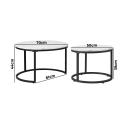 Oikiture Set of 2 Coffee Table Marble Round Nesting White & Black