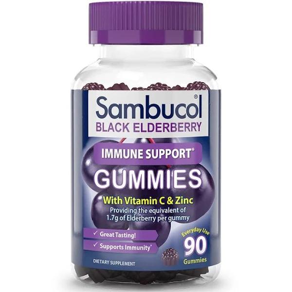 Sambucol Black Elderberry Gummies with Vitamin C & Zinc - Sambucus Elderberry Gummies for Immune Support, High Antioxidants, Gluten Free, Vegan, Elde