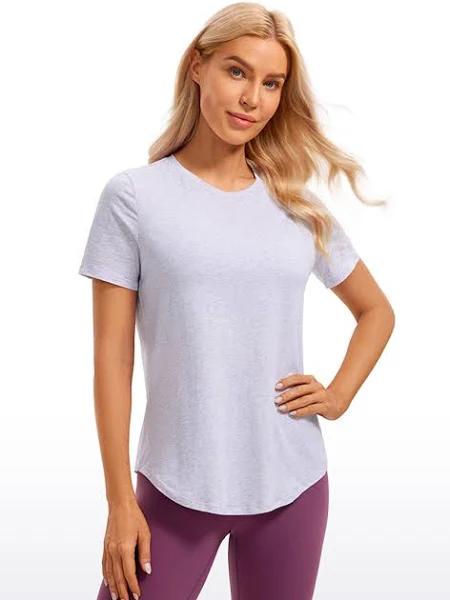 CRZ Yoga Women's Yoga Loose Fit Pima Cotton Short Sleeves Violet Ash / M