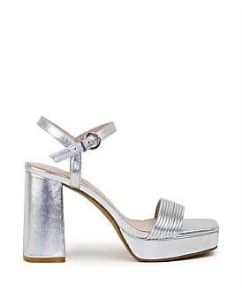 David Jones Edward Meller Rialto95 Banded Strap Platform Sandal in Silver, Size 39 EU