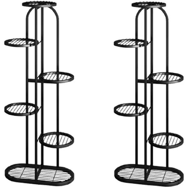 SOGA 2x 6 Tier 7 Pots Black Round Metal Plant Rack Flowerpot Storage Display Stand Holder Home Garden Decor