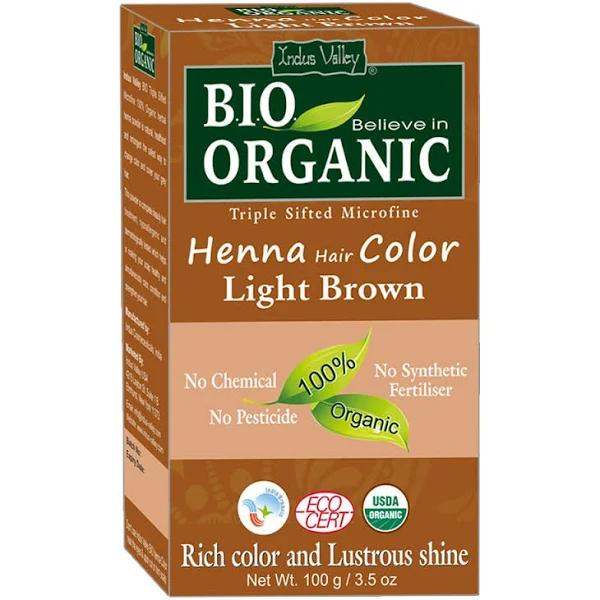 Indus Valley Bio Organic Natural Henna Hair Color For Grey Hairs -100gm (Light Brown)