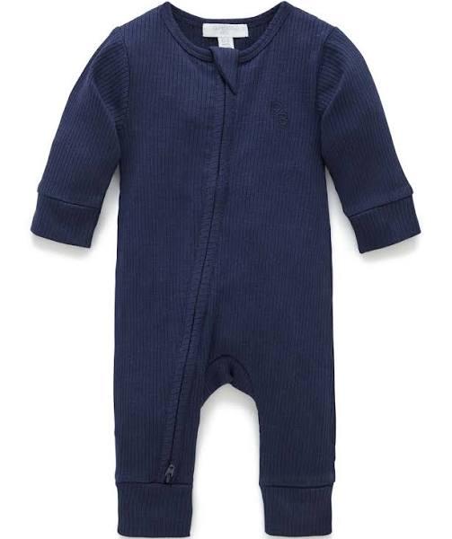 Purebaby Navy Rib Zip Growsuit - Infant