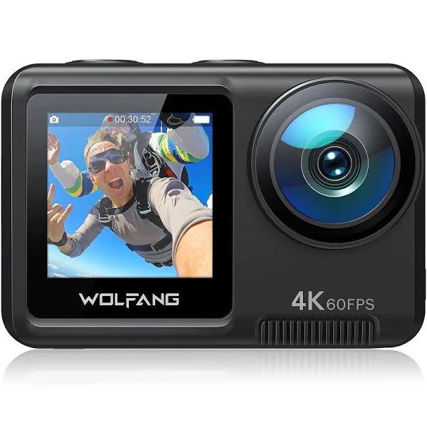 Wolfang GA420 Action Camera 4K 60fps 24MP WiFi Waterproof Underwater Camera 3.0 Eis Stabilization 8x Zoom Helmet Camera (External Microphone, Remote