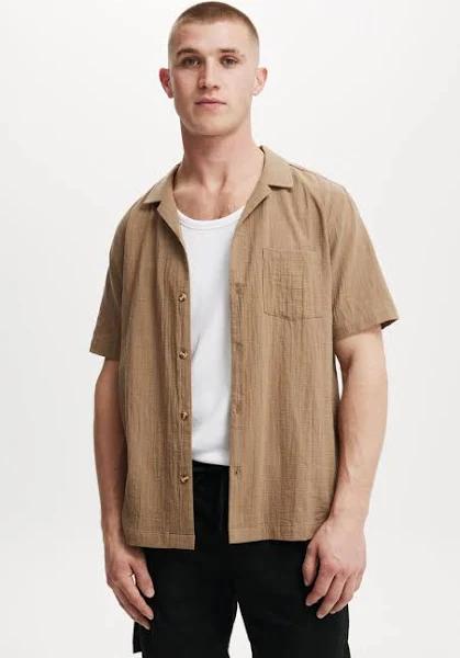 Cotton On Men - Riviera Short Sleeve Shirt - Mocha Size - S Unisex