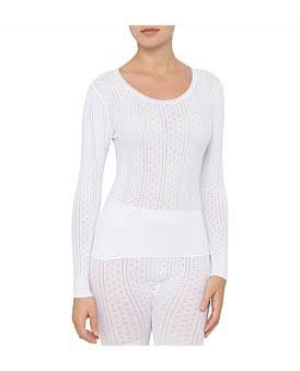 David Jones Thermal Cotton L/S Cosy Top White