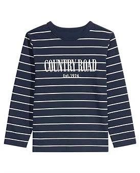 Country Road Verified Australian Long Sleeve Heritage T-Shirt Navy Strp Marsh in Size 0-3 Months | 100% Cotton