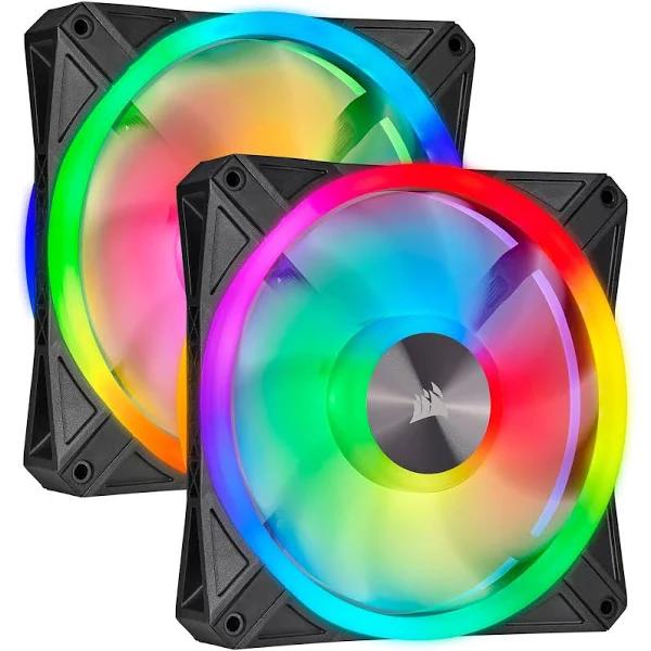 140mm Corsair iCUE QL140 RGB PWM Dual Fan Pack with Lighting Node Core