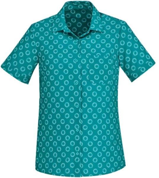 Biz Care Womens Easy Stretch Daisy Print Short Sleeve Shirt 30 / Teal