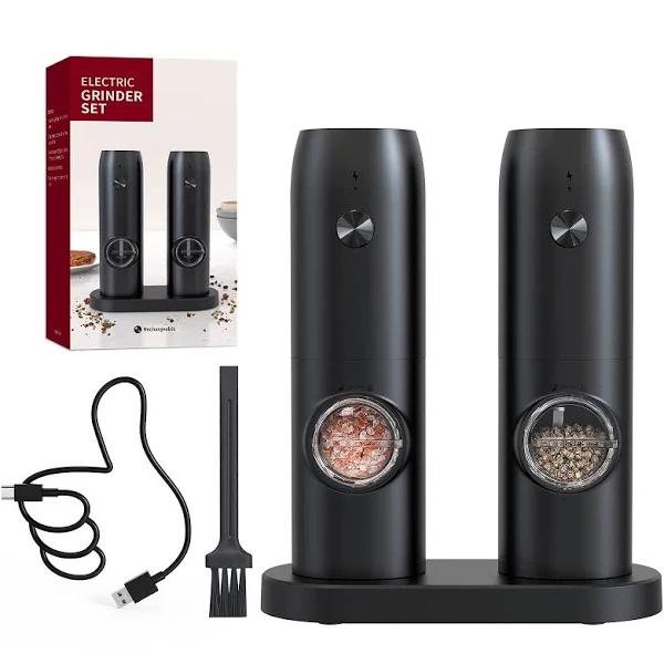 Circle Joy Electric Pepper Grinder Mills, USB Rechargeable Salt and Pepper Set with Base, Ceramic Grind and Adjustable Coarseness, Automatic Grinder