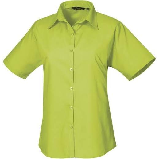 Premier Short Sleeve Poplin Blouse / Plain Work Shirt Lime 16