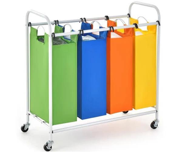 Giantex 4-Section Laundry Sorter 136L Laundry Hamper Mobile Laundry Cart w/4-Color Removable Laundry Baskets