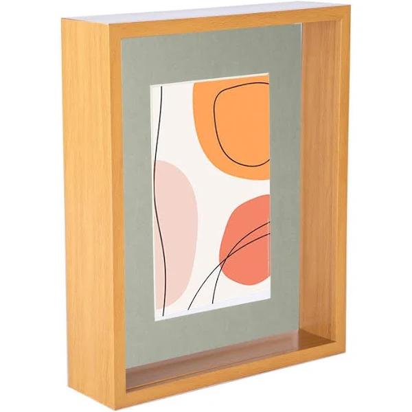 Nicola Spring 3D Deep Box Photo Frame - 8 x 10" With 5 x 7" Mount - Light Wood/Grey