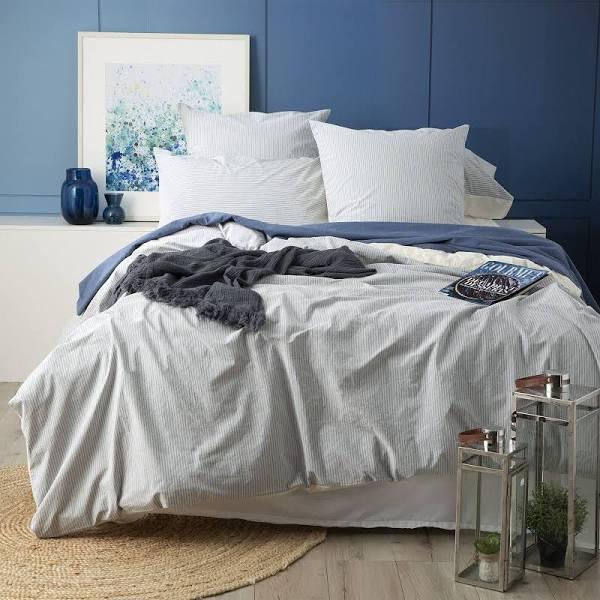 Renee Taylor Portifino Yarn Dyed Vintage Washed Cotton Quilt Cover Set - Blue Super King