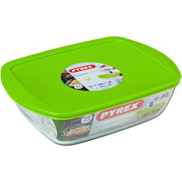 Pyrex Cook & Store Rectangular Glass Storage 2.5 Litre Green