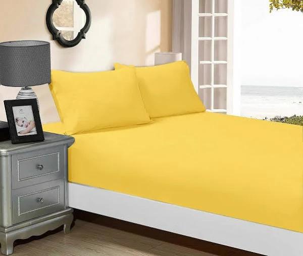 1000TC Ultra Soft Fitted Sheet & Pillowcase(s) Set - Single/Double Queen/King/Super King Size Bed - Yellow - Earn Everyday Rewards, AfterPay Available