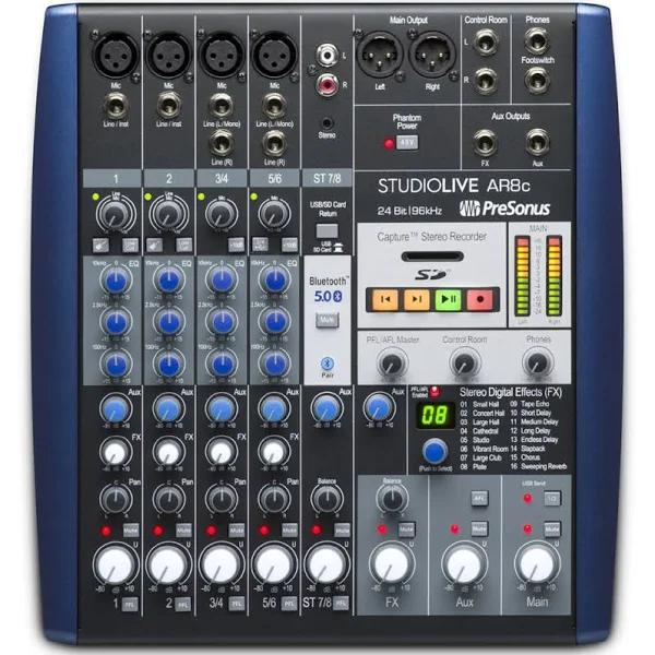 PreSonus StudioLive AR8c 8-ch Mixer w/ Bluetooth & USB Multitrack Recording