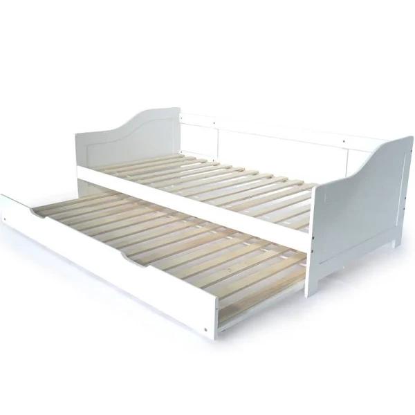 Kingston Slumber Kids Wooden Single Sofa Bed Frame with Trundle Underbed - White