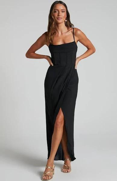 Andrina Midi Dress - High Low Wrap Corset Dress in Black - Showpo Formal Dresses | Wedding Guest Dresses | Cyber Monday Sale