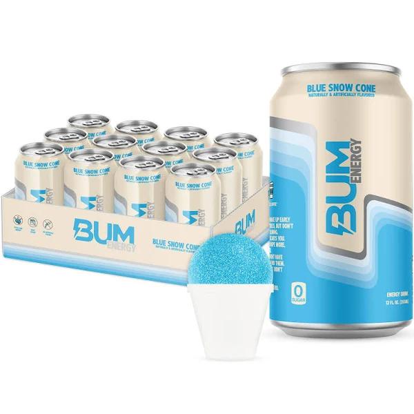 Raw Nutrition Bum Energy RTD, 12 Can - Value Pack / Blue Snow Cone