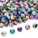 QUEFE 500pcs Craft Beads For Jewelry Making, For Bracelets Making,Space Acrylic Beads in Ink Patterns with 50pcs Spacer Beads and Crystal String