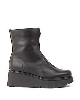 David Jones Edward Meller Gale Front Zip Boot On Wedge in Black, Size 40 EU