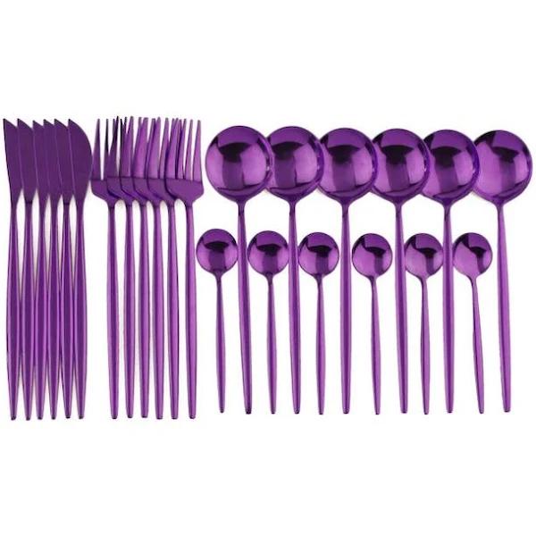 24pcs Stainless Steel Cutlery Set Fork Knife Spoon Tableware Flatware - Purple - AfterPay & zipPay Available