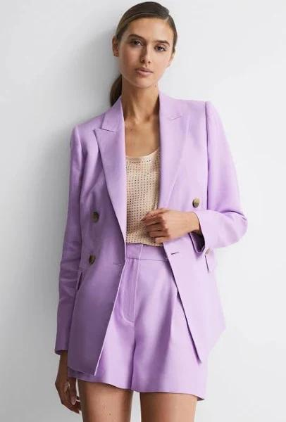 Reiss Hollie - Lilac Double Breasted Linen Blazer, 8