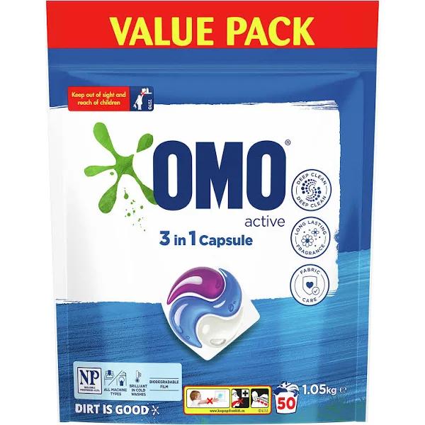 Omo 3 in 1 Laundry Capsules Active 50 Pack