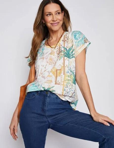 Millers - Womens Tops - Short Sleeve Printed Scoop Neck Slub Top