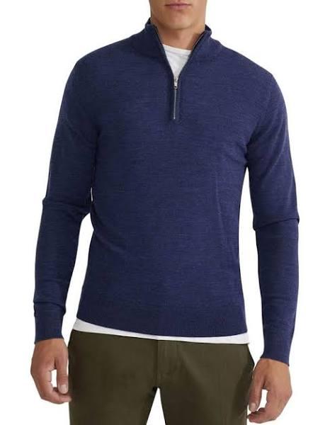 Oxford Merino Zip Neck Top in Navy Blue M