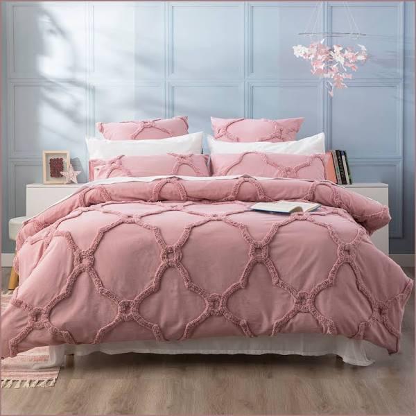 Renee Taylor Moroccan 100% Cotton Chenille Vintage Washed Tufted Quilt Cover Set Blush / King