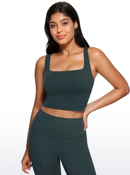 CRZ Yoga Women's Yoga Low Impact Butterluxe Longline Bra Square Neck Forest Dark Green / XL