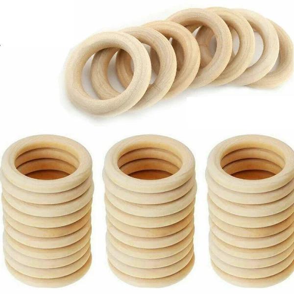 10x Natural Round Wood Rings Raw Craft Donut Ring Wooden Circle Beads 40mm - AfterPay & zipPay Available