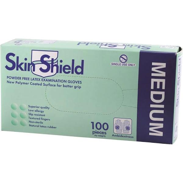 Skin Shield Powder Free Latex Gloves Medium 100 Pieces/Box