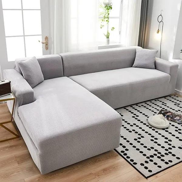 Sectional Couch Covers L Shape Sofa Covers Super Stretch 2 Pcs Sofa Slipcovers for 3 + 3 Seaters Chaise Slipcover Pets ,