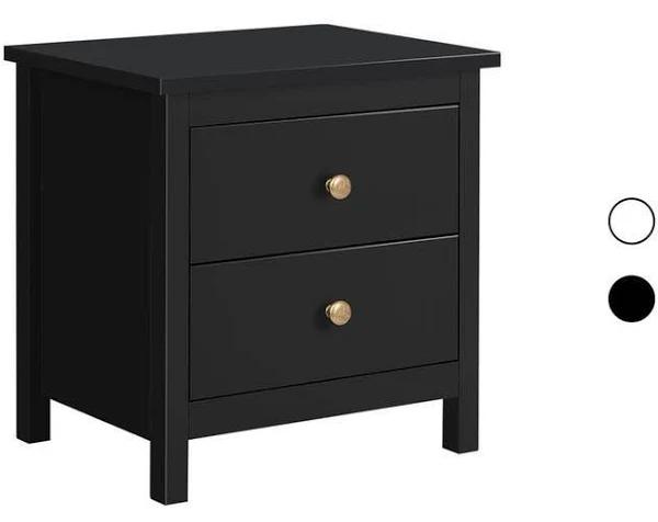 ALFORDSON Bedside Table Hamptons Nightstand Storage Side End 2 Drawers Black