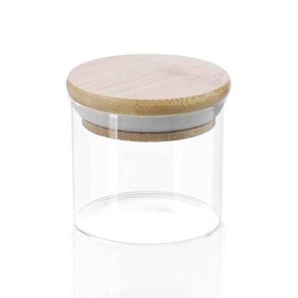 Small Glass Jars w/ Bamboo Lids 125ml [12 Pack] Spice Storage Canister Container Jar Wedding Favours Airtight Glass Bottles with Wood Looking Lid