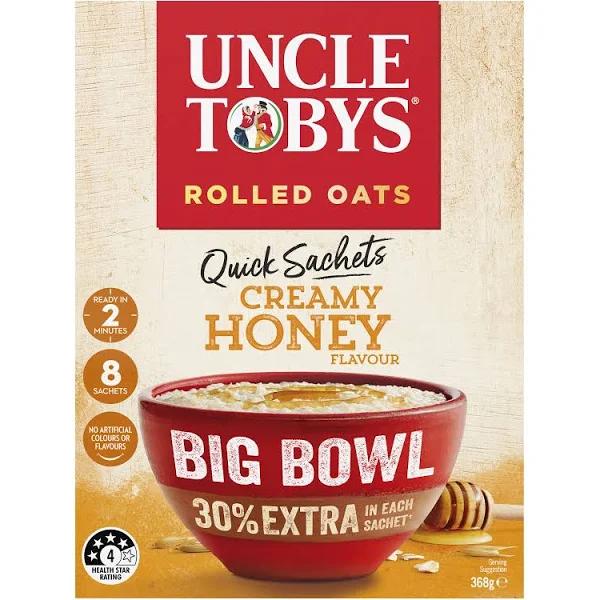 Uncle Tobys Oats Quick Sachets Breakfast Cereal Creamy Honey Big Bowl