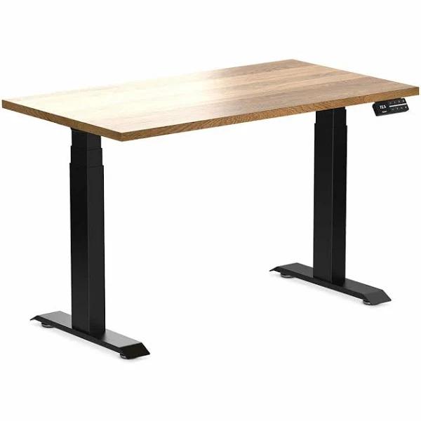 Desky Dual Mini Sit Stand Desk | Small Standing Desk White Oak / 1100 x 600 / Matte Black