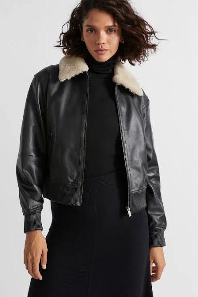 Seed Heritage Leather Shearling Jacket - Black - Size 16