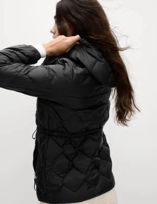 M&S Feather & Down Quilted Hooded Puffer Jacket - Black - AU 18 (UK 18)