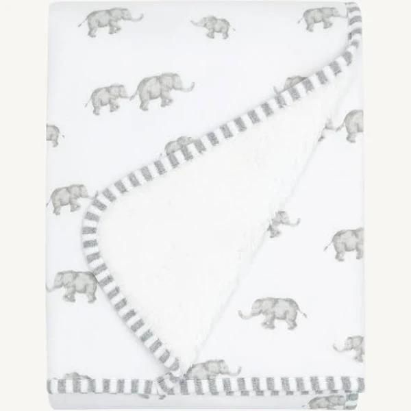 Living Textiles Jersey Sherpa Pram Blanket Watercolour Elephant