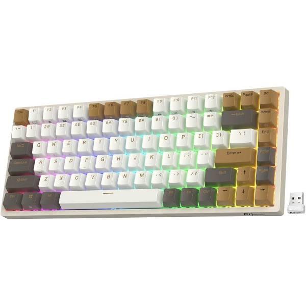 RK Royal Kludge RK84 RGB Limited Ed 75 Triple Mode BT5 0 2 4G USB C Hot Swappable Mechanical Keyboard RK Yellow Switch Macchiato White - Keyboards -