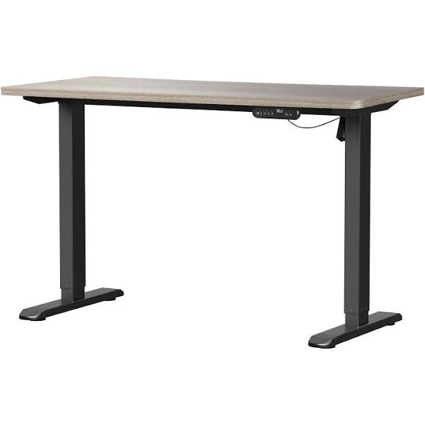 Oikiture Electric Standing Desk Single Motor Black Frame 140cm Grey-Oak Tabletop