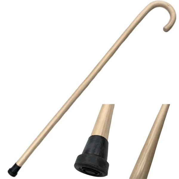 BR 93cm Wooden Walking Stick Wood Cane Pole Carved Varnished Deluxe Sturdy - Beige